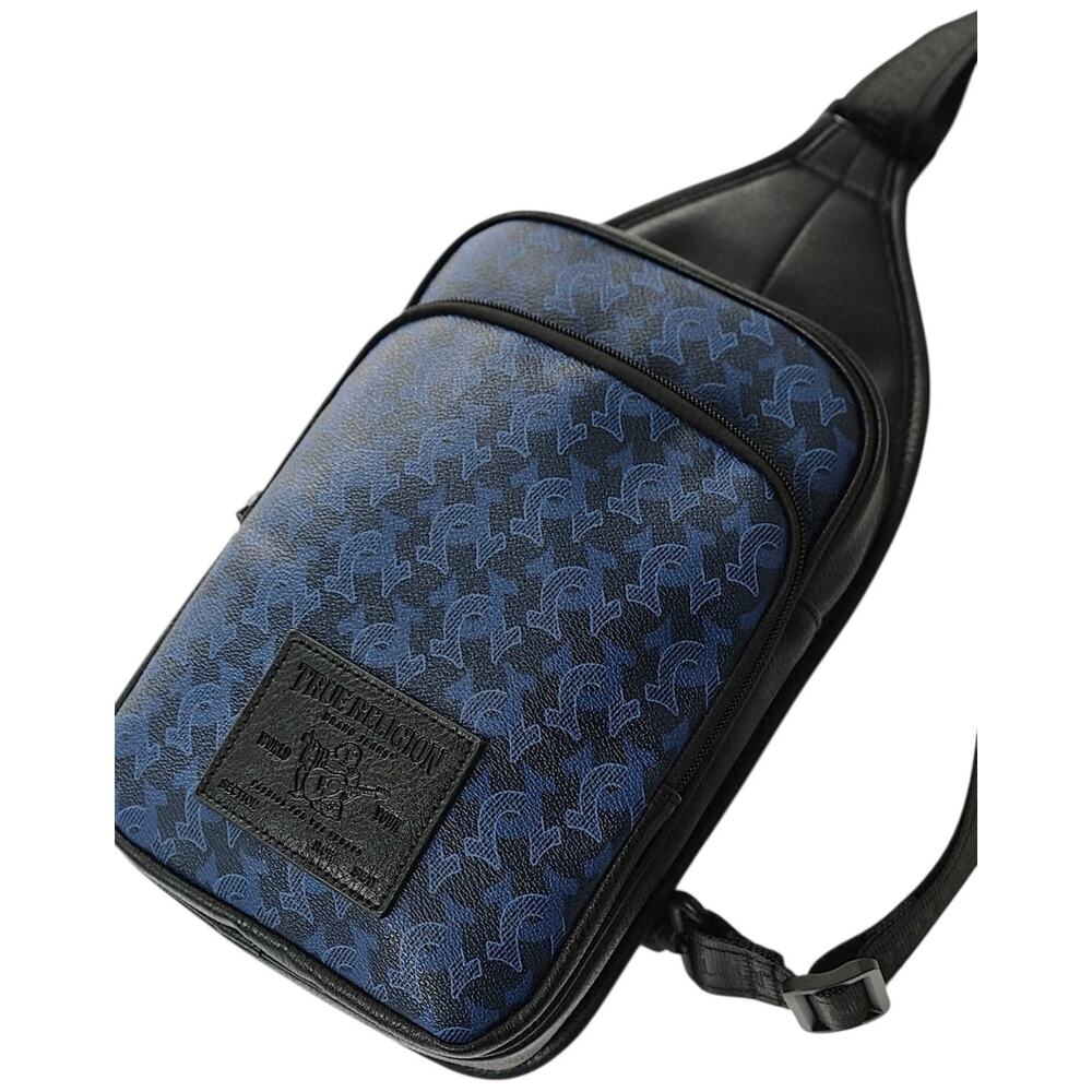 True Religion Dark Blue Crossbody Men's MONOGRAM SLING BAG Adjustable Strap NWT